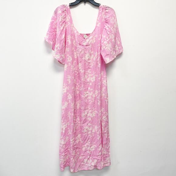A New Day Women's Pink White Floral Crepe Flutter Short Sleeve Midi Dress Size M - Picture 2 of 5